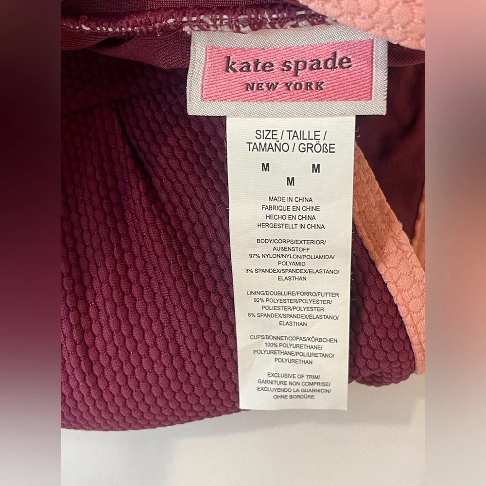 kate spade Women’s Burgundy Bandeau with Pink Trim Swimsuit Top‎ Size M